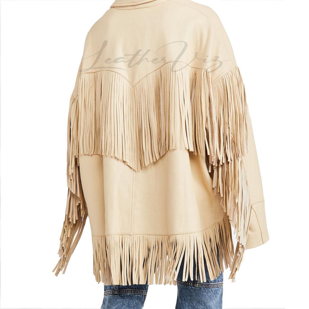 FRINGE DETAILING WOMEN LEATHER COAT - Image #2