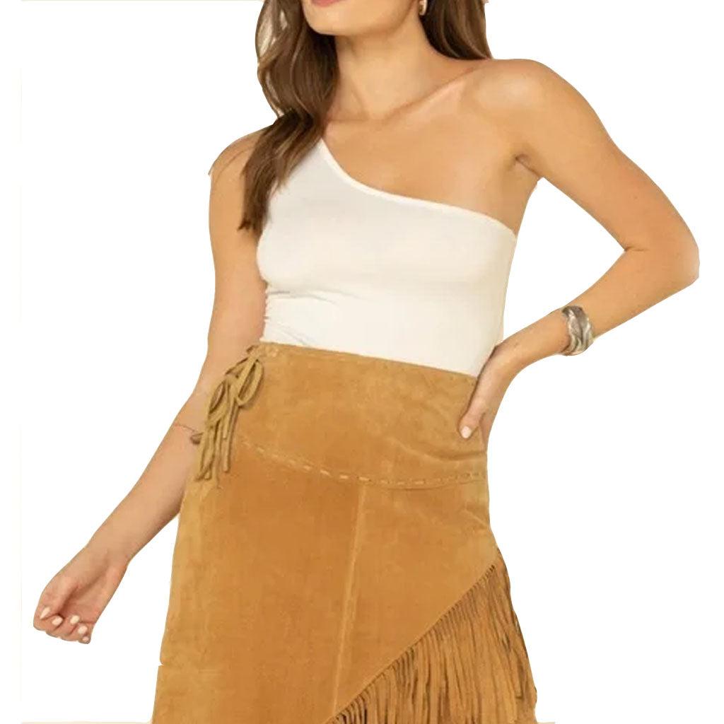 Asymmetrical Style Women Fringe Leather Skirt - Image #3