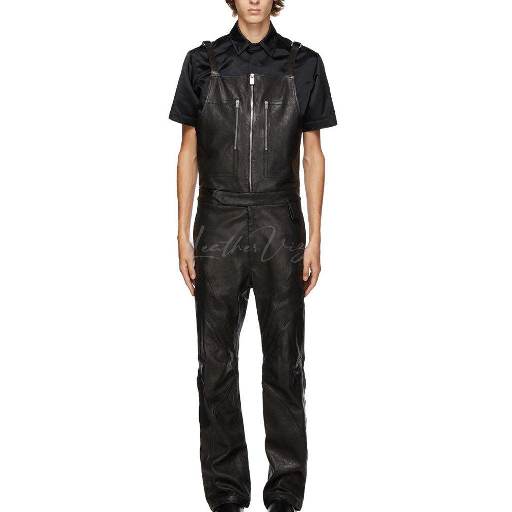 ADJUSTABLE STRAP STYLE MEN LEATHER OVERALL