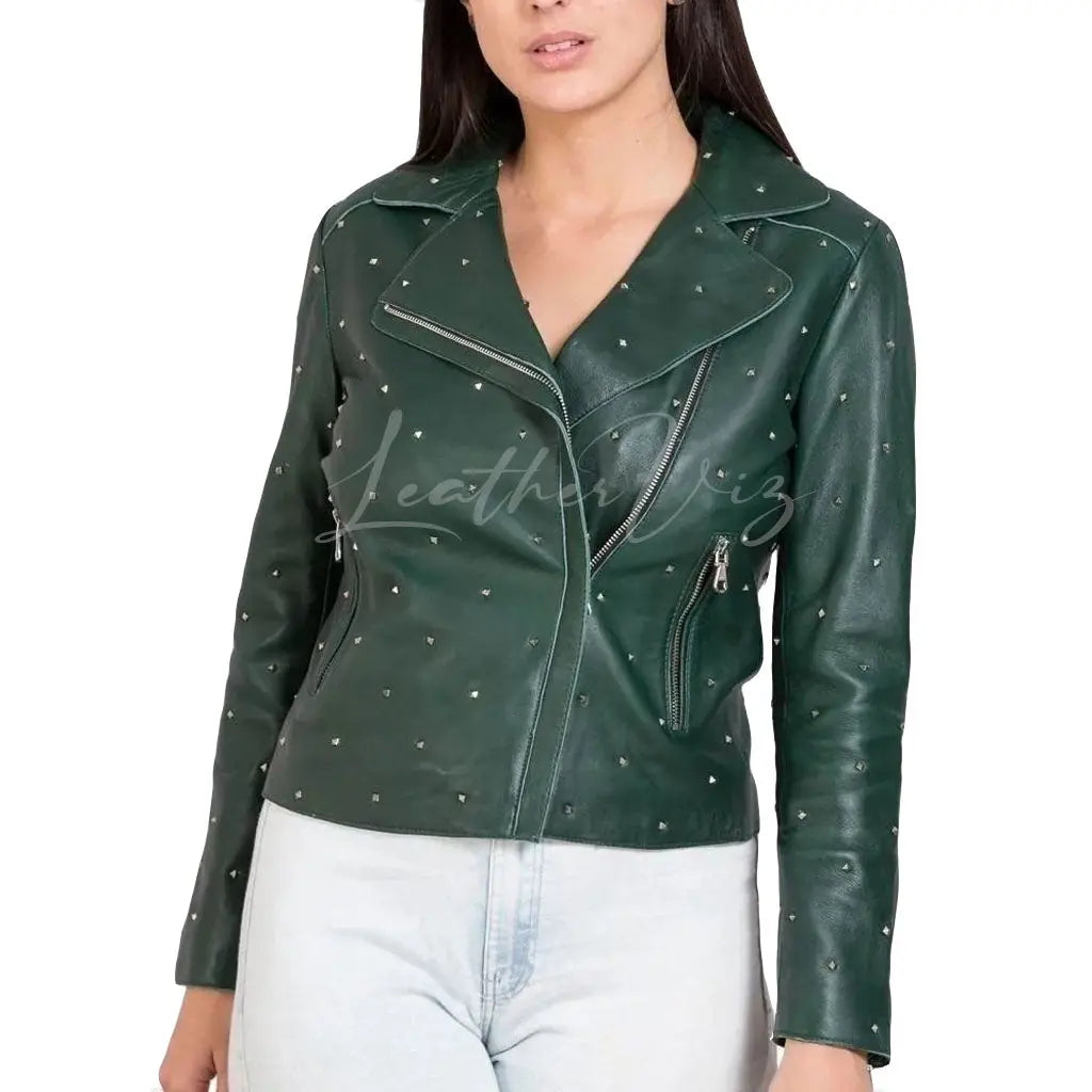 Studded Green Leather Jacket