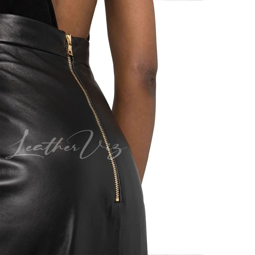 Back zipper leather skirt
