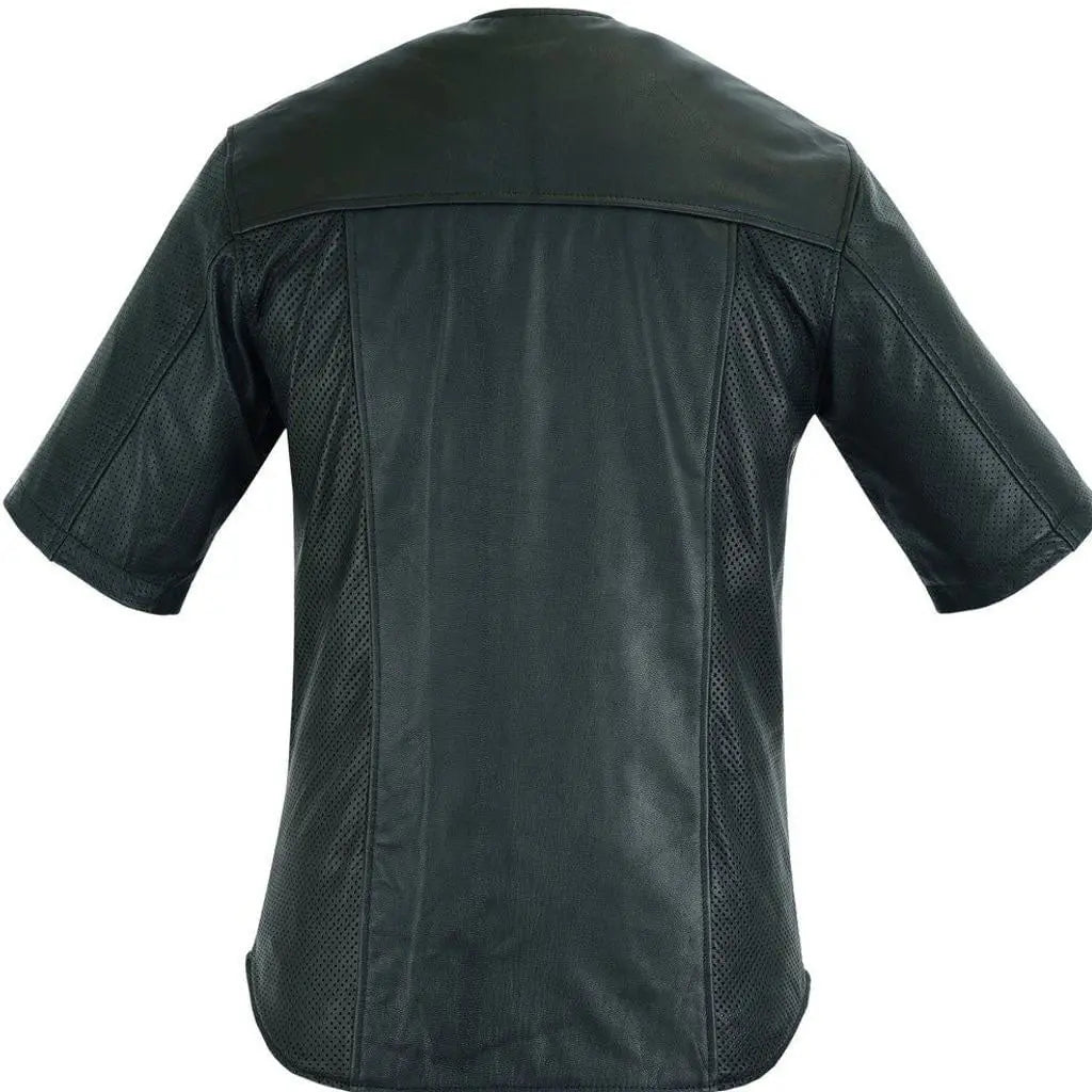 Black Perforated Sheepskin Leather Shirt - Image #2