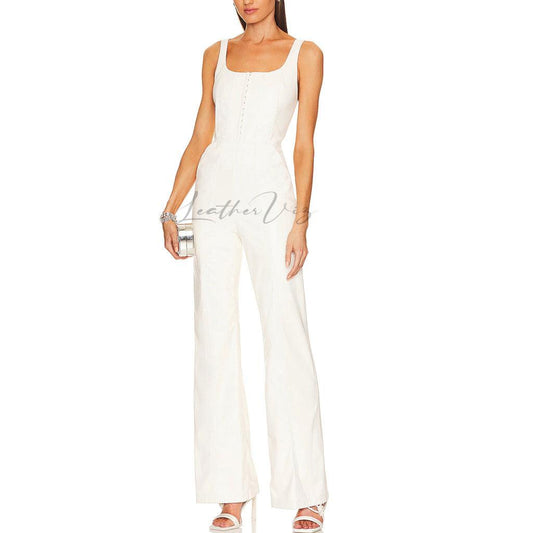 WHITE LEATHER CORSET JUMPSUIT FOR WOMEN - Image #1