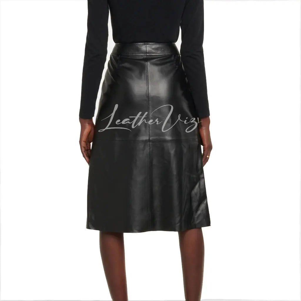 HIGH RISE FLARED LEATHER SKIRT FOR WOMEN - Image #3
