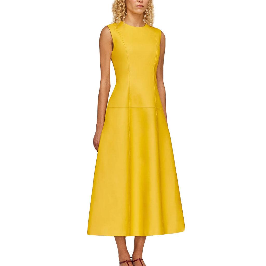 Sunshine Leather Flared Midi Dress For Women - Image #2