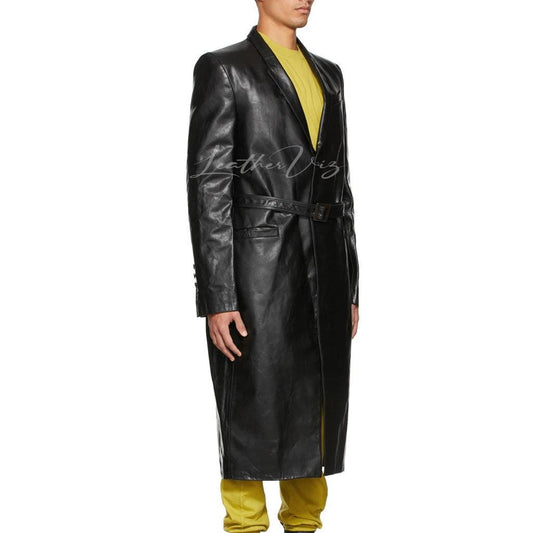 BLACK LEATHER TRENCH COAT FOR MEN - Image #2