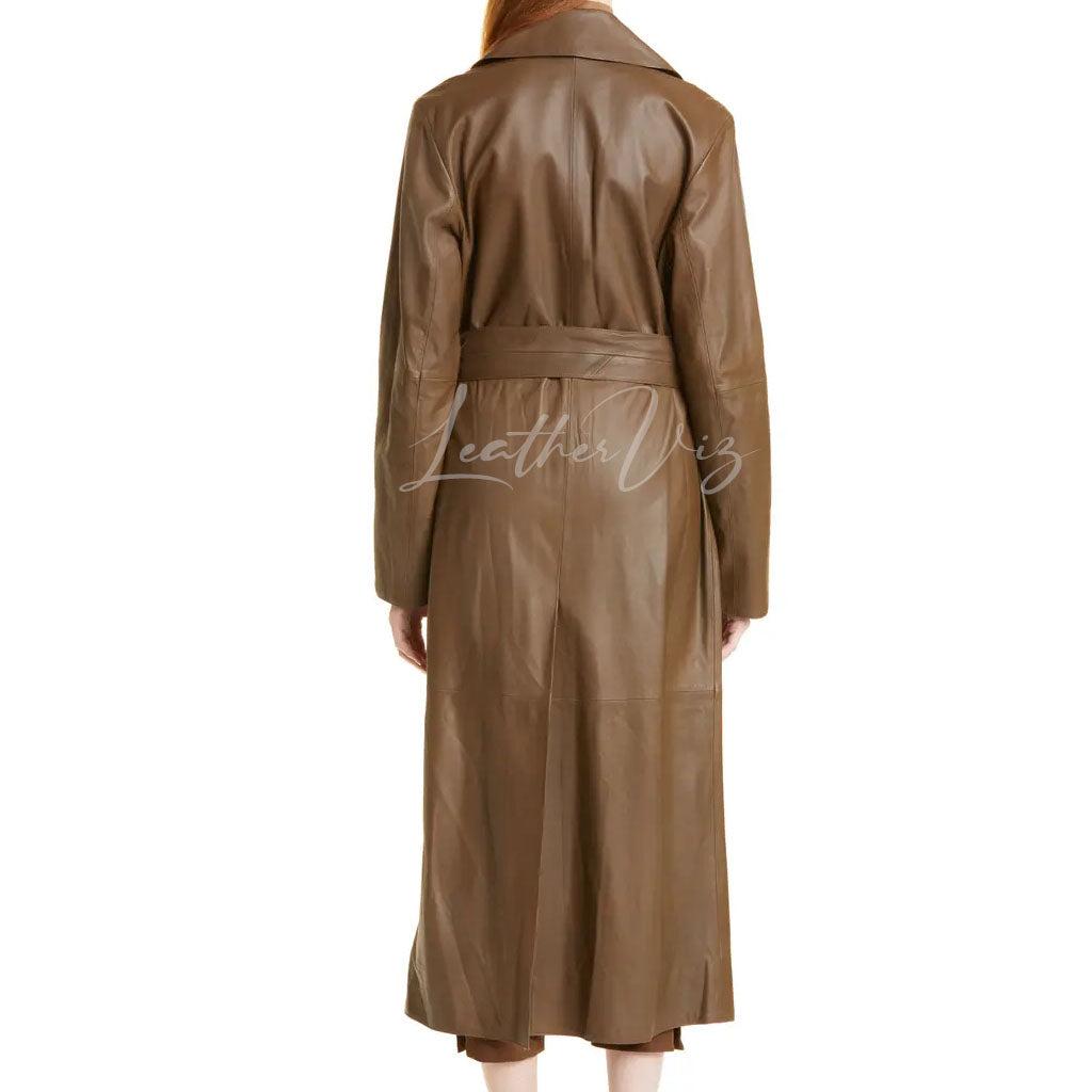 BELTED STYLE WOMEN LEATHER TRENCH COAT - Image #3