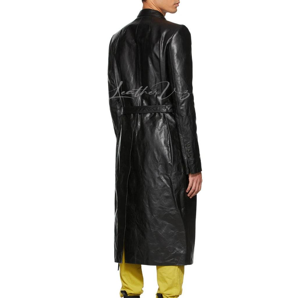 BLACK LEATHER TRENCH COAT FOR MEN - Image #3