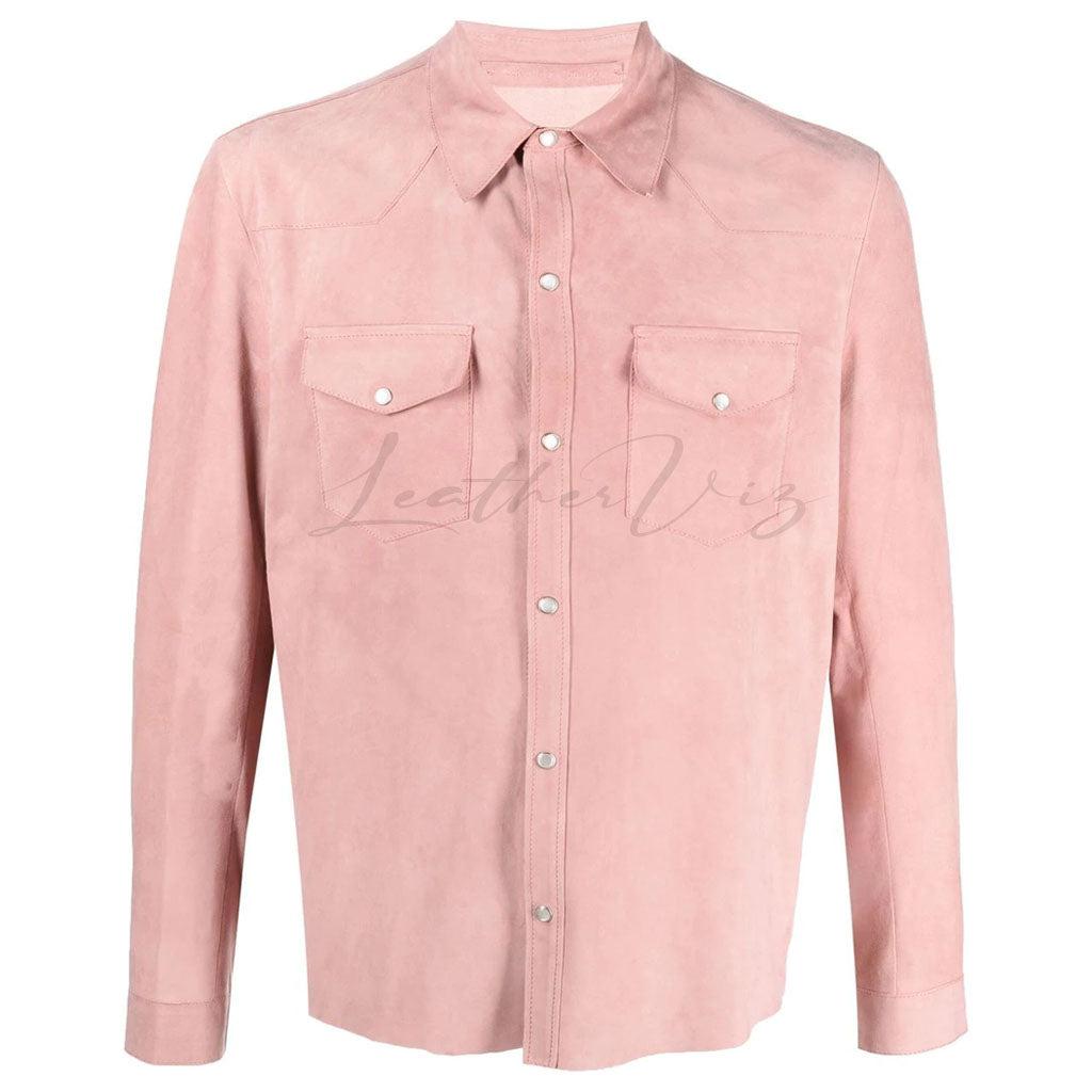 PINK SUEDE LEATHER SHIRT FOR VALENTAINS - Image #2