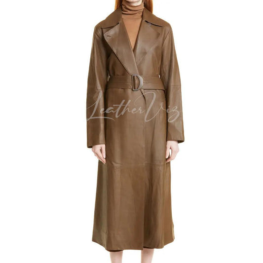 BELTED STYLE WOMEN LEATHER TRENCH COAT - Image #1