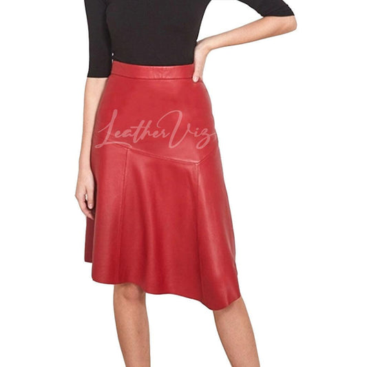 Asymmetric A Line Red Leather Skirts For Women