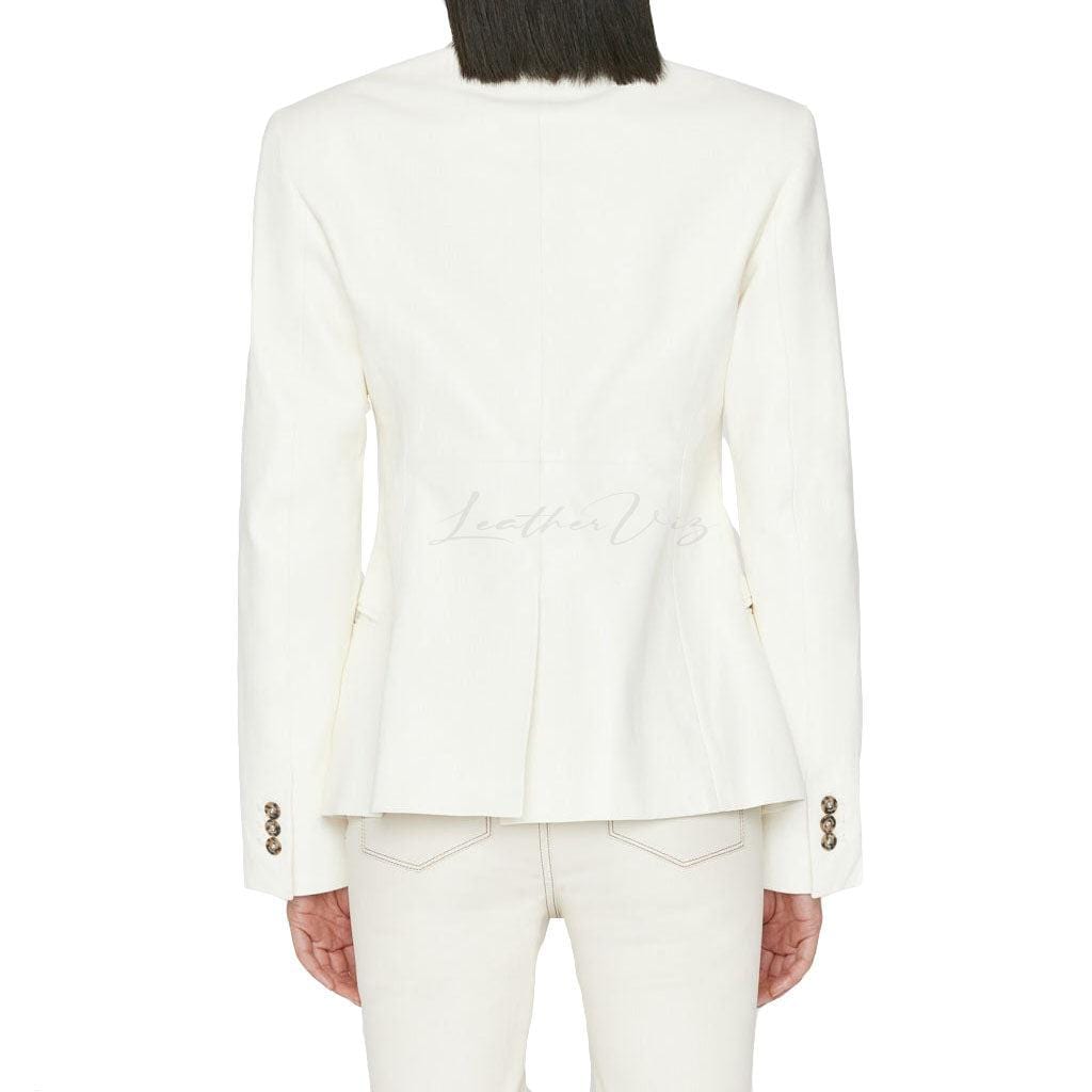 FEMME LEATHER BLAZER IN WHITE - Image #1