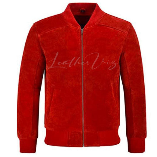 MENS 70S RED SUEDE LEATHER BOMBER JACKET FOR VALENTINES - Image #1