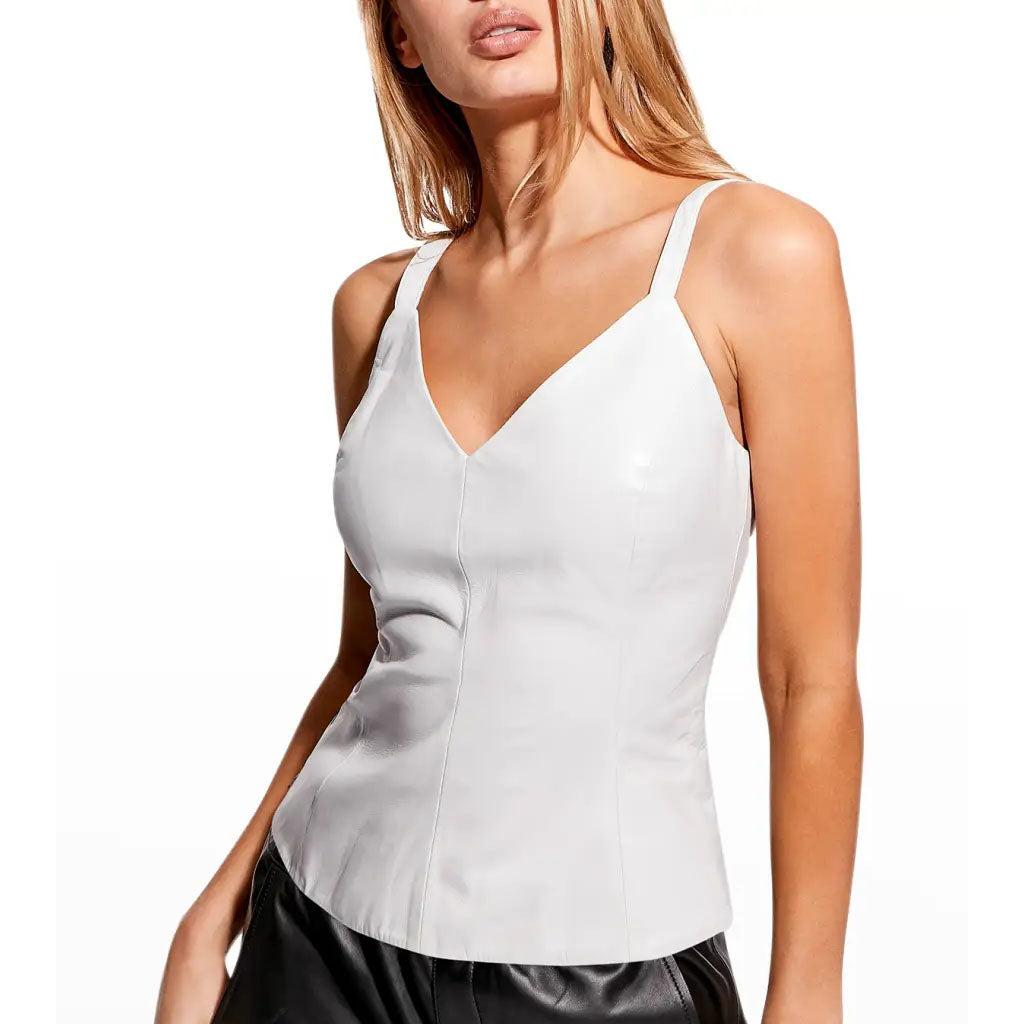 White Leather Tank Top For Women