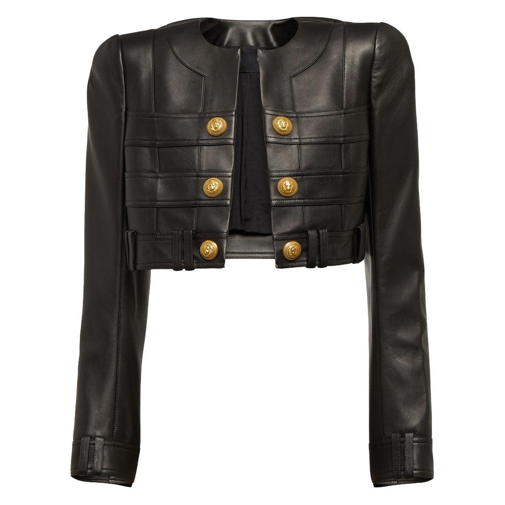 Quilted Women Cropped Leather Jacket - Image #1
