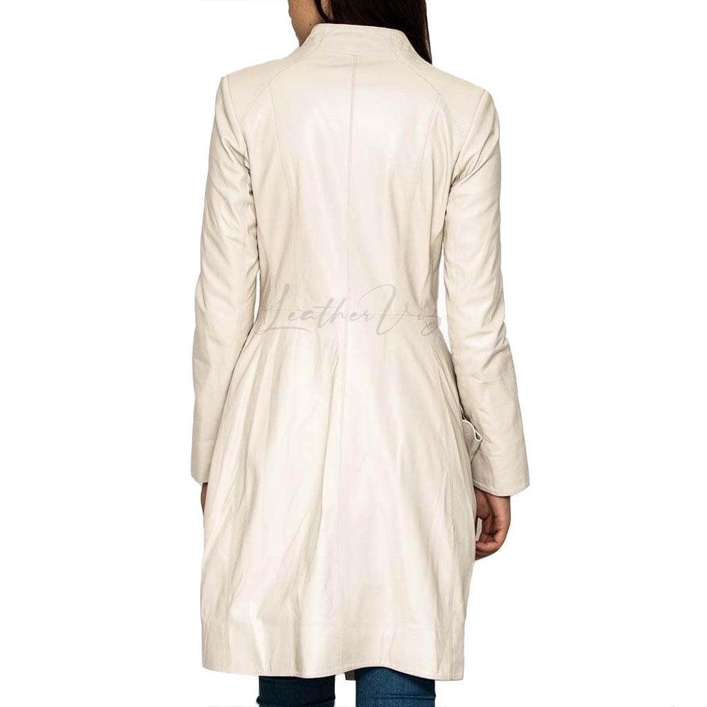 WHITE WOMEN LONG LEATHER COAT - Image #3