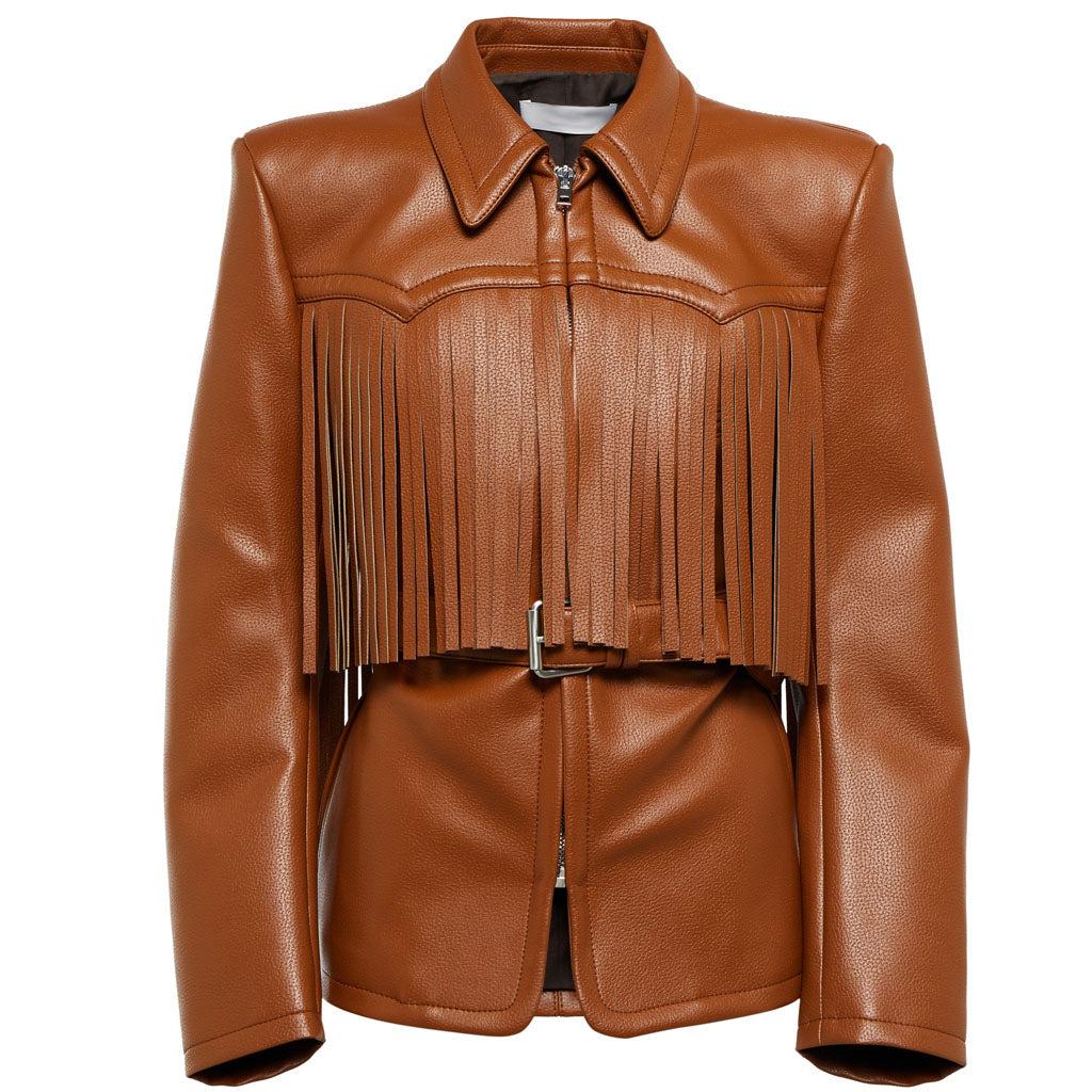 Womens Leather Fringe-Trimmed Jacket - Image #1