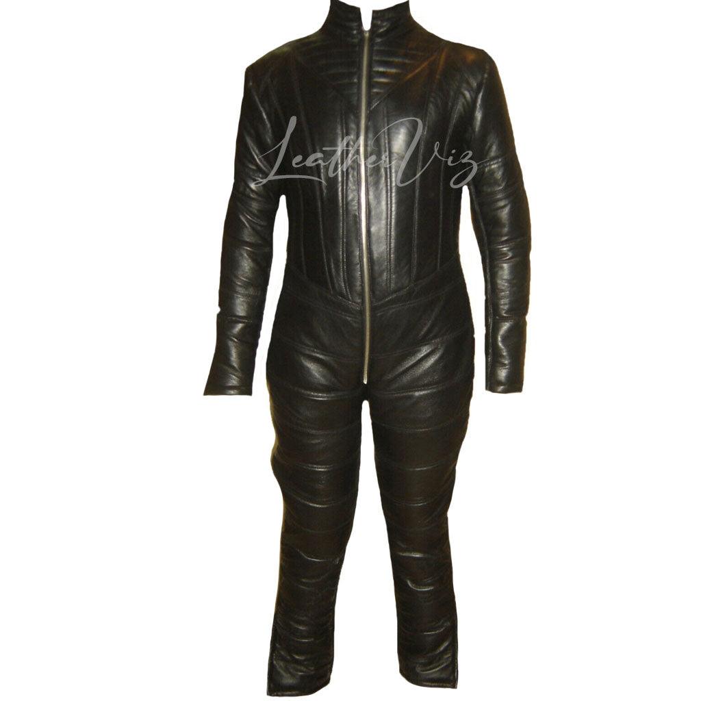 QUILTED STYLE MEN BIKER LEATHER JUMPSUIT