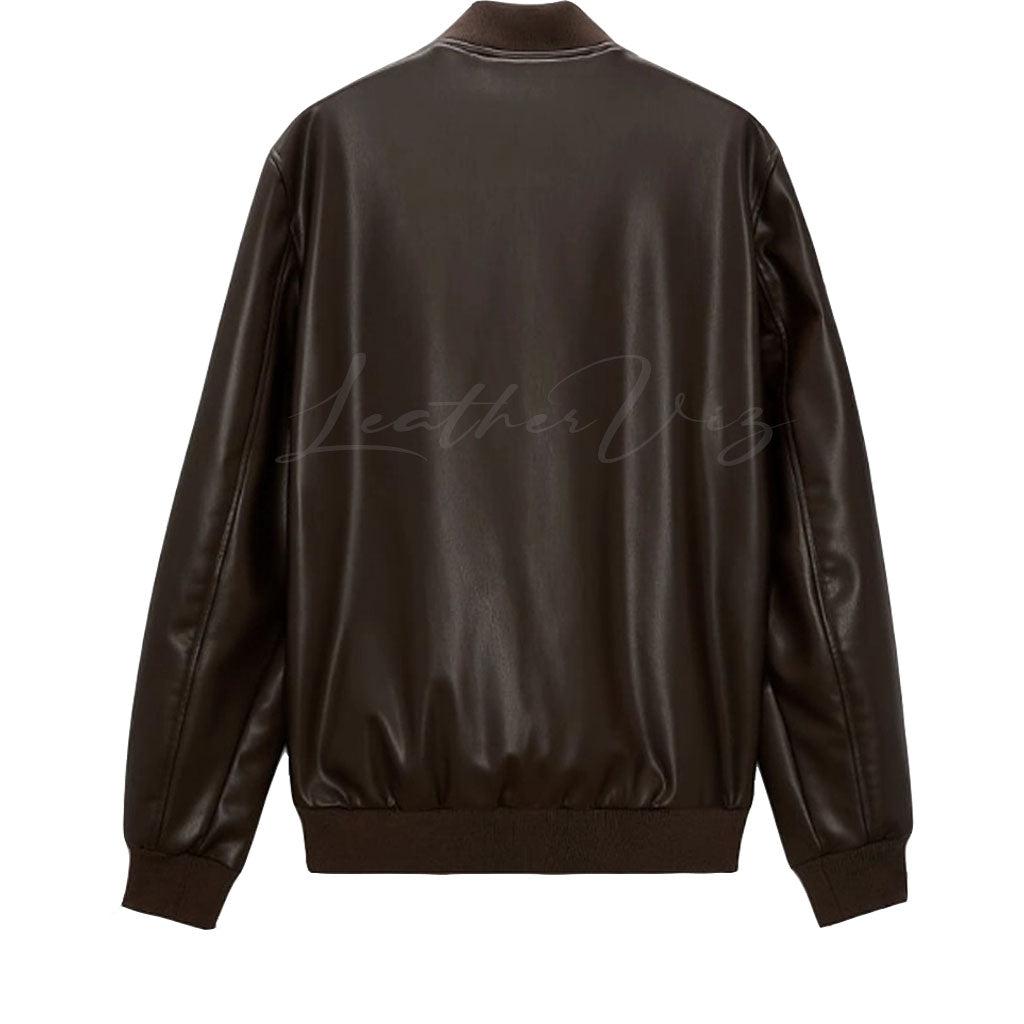 MENS ITALIAN LEATHER BOMBER JACKET BROWN - Image #2