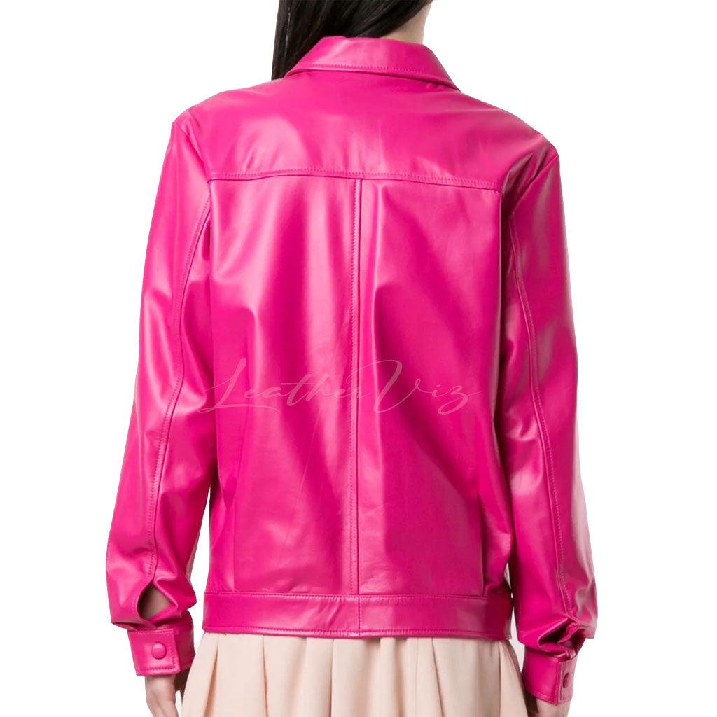 VALENTINO PINK LOVE LEATHER JACKET FOR WOMEN - Image #3