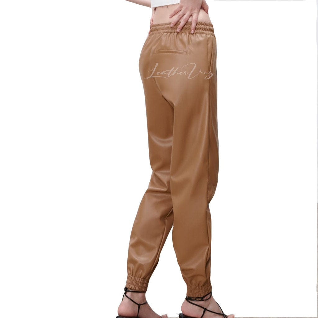 WOMEN LEATHER JOGGING TROUSERS